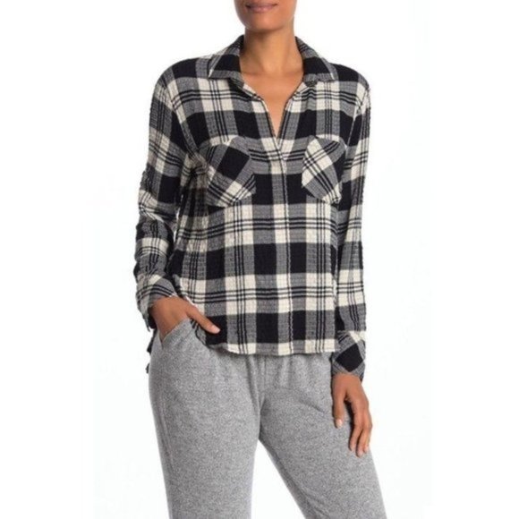 Cloth and Stone Split Back Button Down Plaid Top - Picture 9 of 10